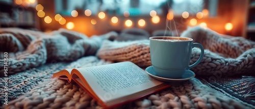 Wallpaper Mural A cup of hot drink and a book against the backdrop of a warm  Torontodigital.ca