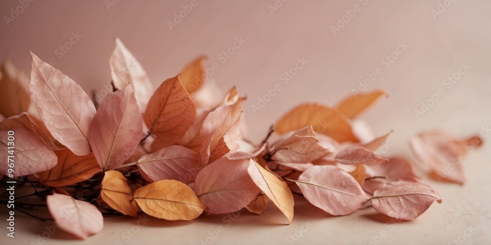 autumn creative composition with dried leaves pastel pink background. autumn creative composition with dried leaves pastel pink background.
