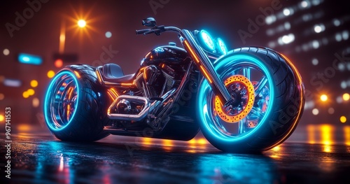 Futuristic Motorcycle at Night