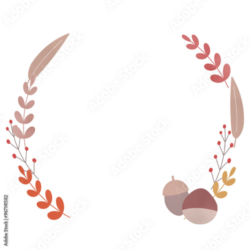 秋のおしゃれな植物の月桂冠風フレーム
