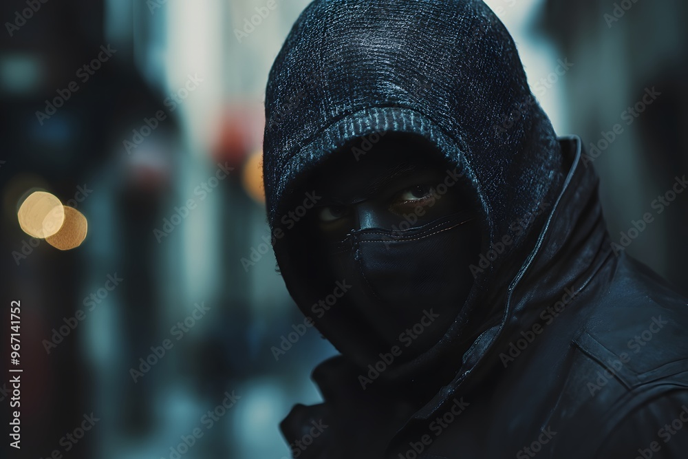 Maskierter Dieb in urbaner Umgebung mit kinoreifer Optik