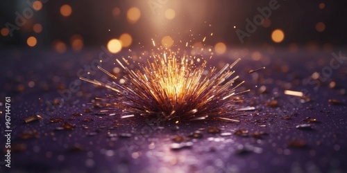 A burst of glowing neon shards exploding from the center of a purple surface.