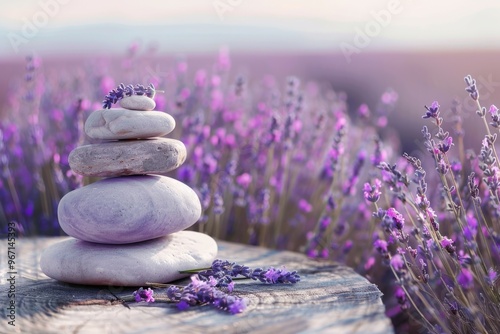 A stack of rocks perched on a wooden table, ideal for decorative or rustic settings photo