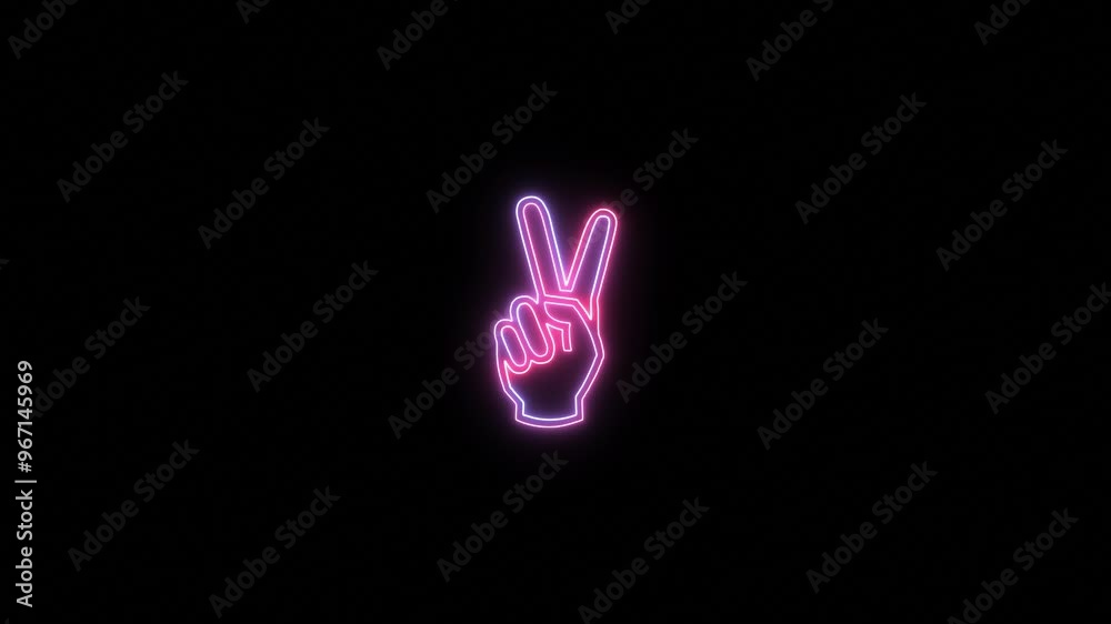 Neon light hand showing two finger icon. neon peace sign. victory sign. Neon light hand showing two finger icon. neon peace sign. victory sign.