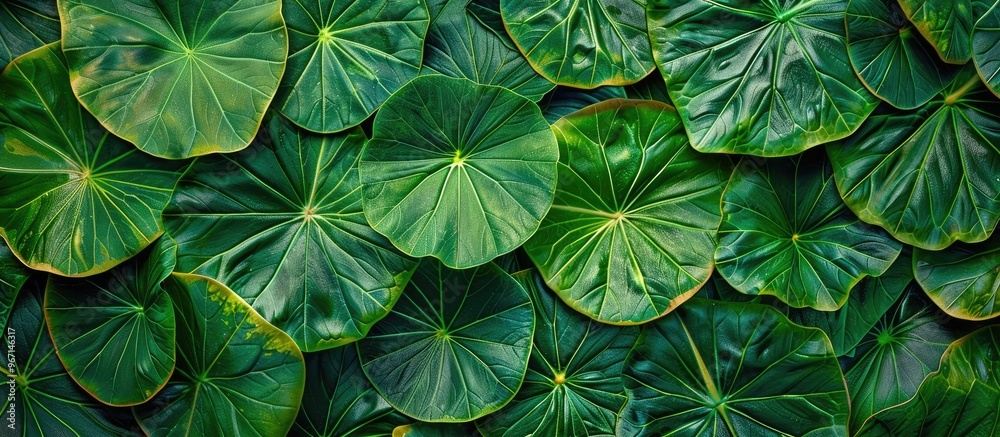 Green taro leaves with intricate patterns creating a textured background Taro leaf surface featuring detailed leaf patterns suitable for copy space image Green taro leaves with intricate patterns creating a textured background Taro leaf surface featuring detailed leaf patterns suitable for copy space image