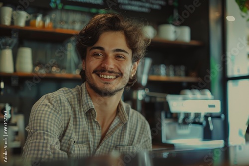 A person enjoying himself at a bar with a smile on his face