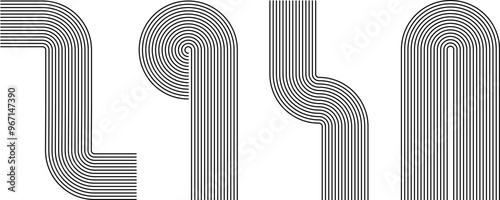 set of arch circle geometric abstract shapes line art Contemporary mid century, modern aesthetic linear arch arches