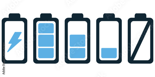 representations of Electric battery charge from full to empty icons for vehicle or device. Battery charging charge indicator icon. level battery energy