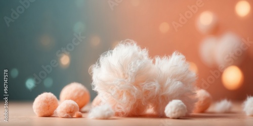 Fluffy White Cotton Ball on Peach Fuzz Background Minimalist Modern Tone Trendy Hue for Softness and Comfort Concepts. photo