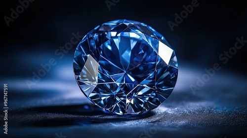 A breathtaking view of the Hope Diamond glowing with deep blue brilliance, isolated against a rich dark background, symbolizing luxury and rarity photo