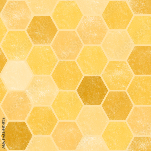 Watercolor honeycomb seamless pattern vector. Pastel light and dark yellow beehive background. Organic sugar. Hexagonal or mosaic wall. Simple design for fabric, print, wrapping, paper, cover, decor.