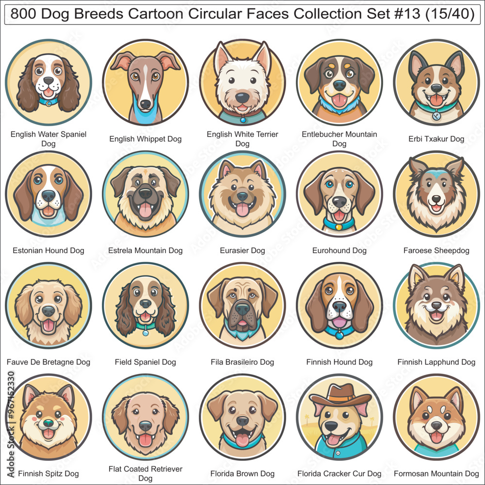 Dog Breeds Cartoon Circular Dog Faces Collection Set of 800 Dog Faces Isolated Part 15 Dog Breeds Cartoon Circular Dog Faces Collection Set of 800 Dog Faces Isolated Part 15