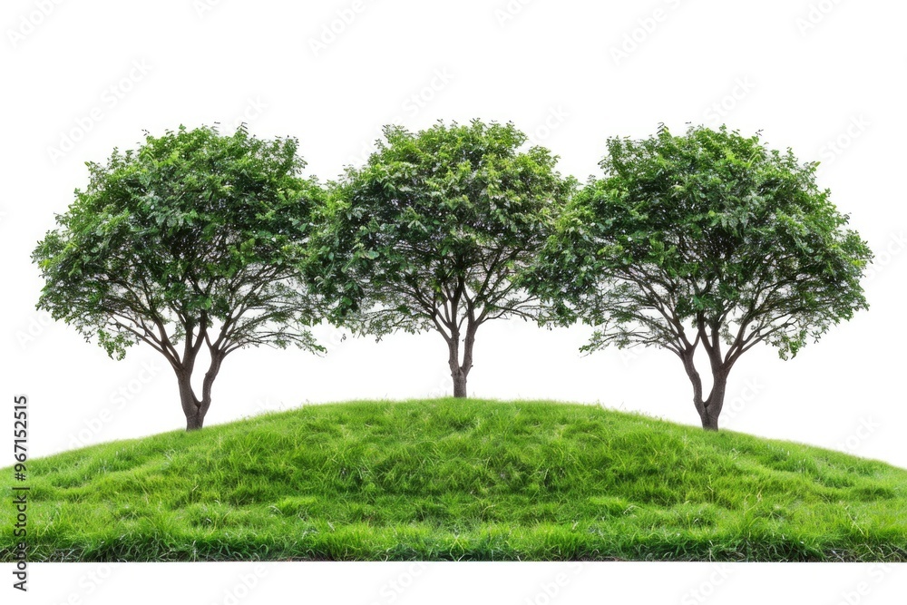 A group of trees standing tall on a green hillside, perfect for outdoor or nature-inspired scenes A group of trees standing tall on a green hillside, perfect for outdoor or nature-inspired scenes