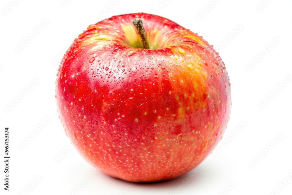 A close-up shot of a bright red apple sitting on a clean white surface A close-up shot of a bright red apple sitting on a clean white surface