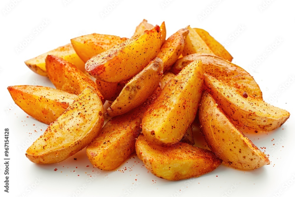 Freshly cooked fried potatoes on a clean white surface Freshly cooked fried potatoes on a clean white surface