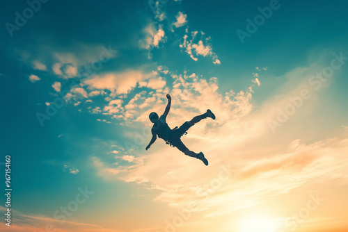 Amidst the endless sky daredevils perform gravity defying jump from airplane