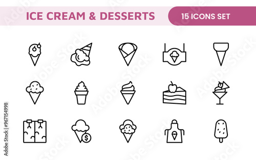 Delicious Ice Cream and Desserts Icons: A Sweet Collection for Menu Design, Recipe Apps, Bakery Projects, and Dessert Shops with Creative, Mouth-Watering Visuals