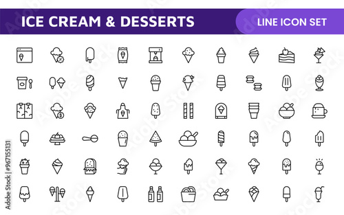 Delicious Ice Cream and Desserts Icons: A Sweet Collection for Menu Design, Recipe Apps, Bakery Projects, and Dessert Shops with Creative, Mouth-Watering Visuals photo