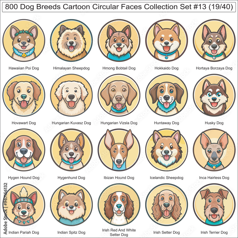 Dog Breeds Cartoon Circular Dog Faces Collection Set of 800 Dog Faces Isolated Part 19 Dog Breeds Cartoon Circular Dog Faces Collection Set of 800 Dog Faces Isolated Part 19