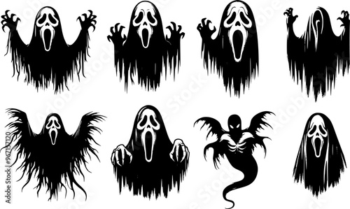 set of halloween monsters, happy halloween party, editable stroke, vector art ready for card or invitation.