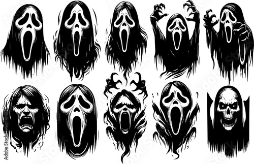 set of halloween monsters, happy halloween party, editable stroke, vector art ready for card or invitation.
