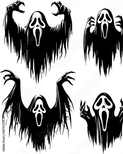 set of halloween monsters, happy halloween party, editable stroke, vector art ready for card or invitation.