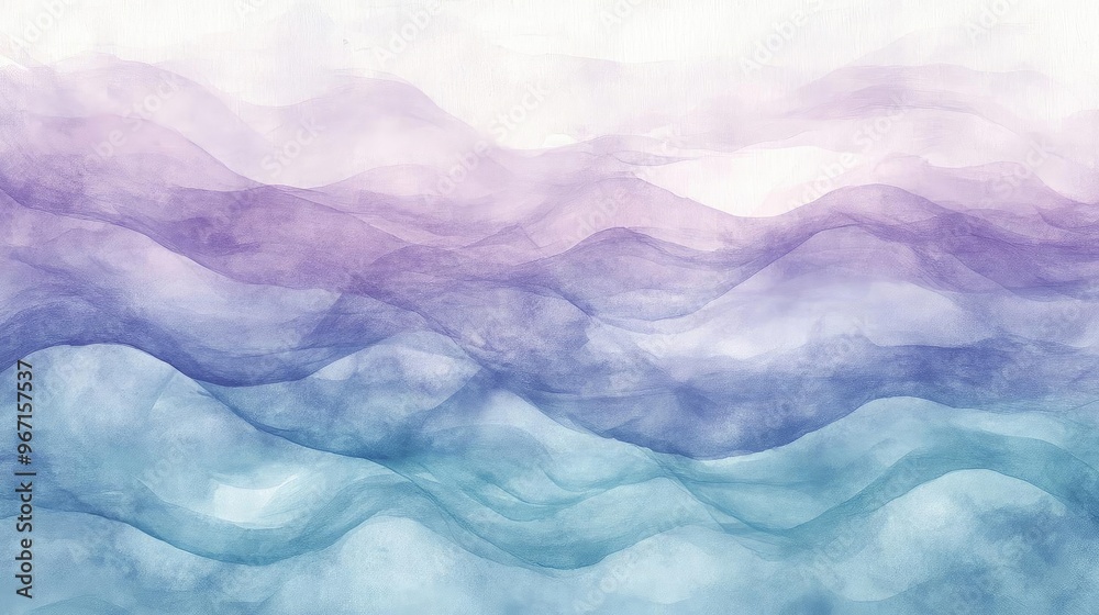 Soft watercolor waves in shades of purple and blue create a serene and calming abstract background for creative projects. Soft watercolor waves in shades of purple and blue create a serene and calming abstract background for creative projects.