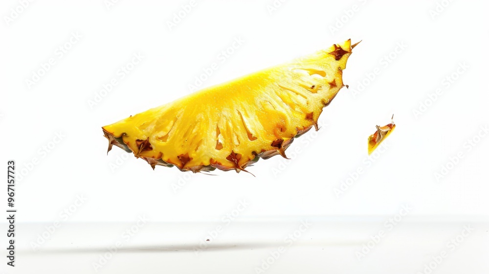 A slice of pineapple suspended in mid-air, perfect for adding a touch of tropical freshness to your design A slice of pineapple suspended in mid-air, perfect for adding a touch of tropical freshness to your design