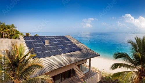 Solar Panels on a Beachfront Property at Noon photo