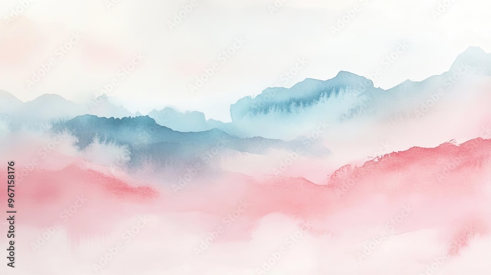 A serene watercolor landscape featuring soft hues of blue and pink, evoking a calming and dreamy atmosphere. A serene watercolor landscape featuring soft hues of blue and pink, evoking a calming and dreamy atmosphere.