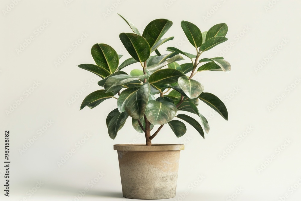 A small plant grows out of a white pot on a clean surface, ready for display or decoration A small plant grows out of a white pot on a clean surface, ready for display or decoration