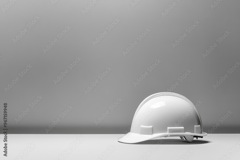 White Hard Hat on a White Surface with a Grey Background
