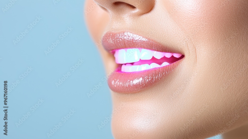 Obraz premium Radiant Health: Closeup of Woman with Glowing Tonsils Symbolizing Healthy Lifestyle Concept