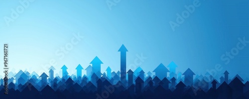 A dynamic blue background featuring various upward-pointing arrows, symbolizing growth, progress, and success.