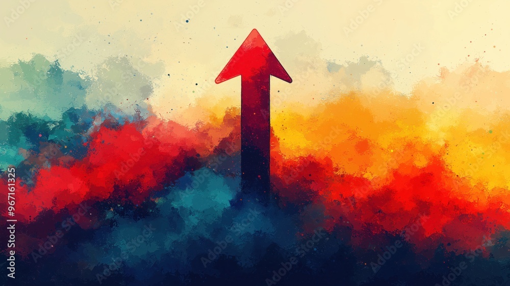 An artistic representation of an upward arrow emerging from vibrant colors, symbolizing growth and positive change. An artistic representation of an upward arrow emerging from vibrant colors, symbolizing growth and positive change.