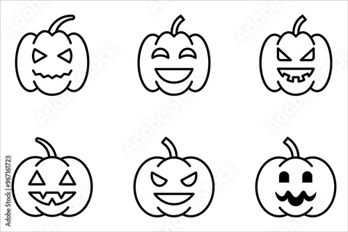 Halloween pumpkin icon set. Simple pumpkin vector line on white background