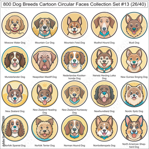 Dog Breeds Cartoon Circular Dog Faces Collection Set of 800 Dog Faces Isolated Part 26