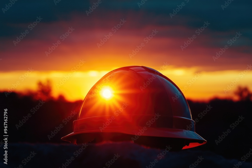 Hard Hat Silhouetted Against Sunset Hard Hat Silhouetted Against Sunset