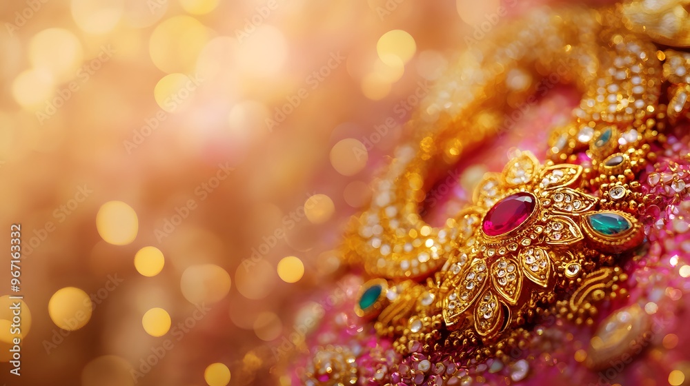 Digital Art of Diwali: a close-up of traditional Indian jewelry worn during Diwali, intricate gold designs with colorful gemstones, soft focus background with bokeh lights, rich and luxurious mood, Digital Art of Diwali: a close-up of traditional Indian jewelry worn during Diwali, intricate gold designs with colorful gemstones, soft focus background with bokeh lights, rich and luxurious mood,