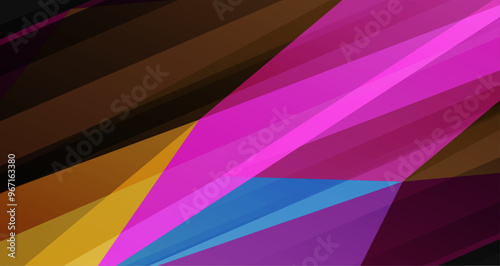 abstract composition featuring geometric shapes in various colors, creating a dynamic and visually stimulating effect
