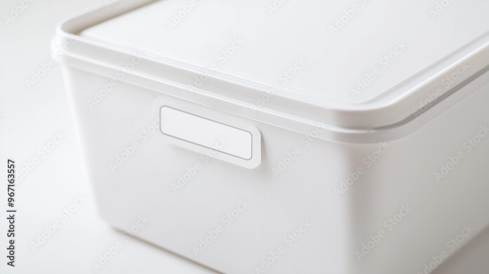 Closeup of kids toy box with name label, white color, product photography Closeup of kids toy box with name label, white color, product photography