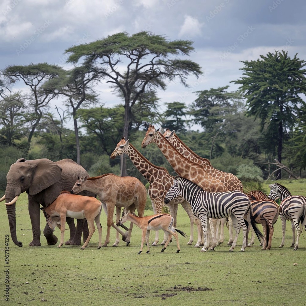 Naklejka premium group of zebras in jungle 3d render