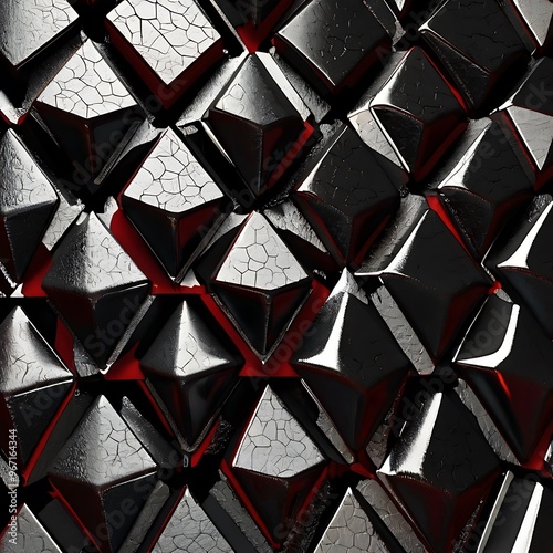 Polished, Semigloss Wall background with tiles. Triangular, tile Wallpaper with 3D, Black block