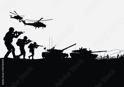 Soldiers vector, military vector illustration, Army background, soldiers silhouettes.	