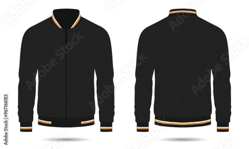 Black men's bomber jacket mockup front and back view
