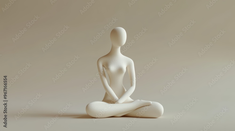 A realistic clay doll figure with ceramic finish, sitting in serene pose. This minimalist design emphasizes simplicity and elegance, perfect for artistic displays. A realistic clay doll figure with ceramic finish, sitting in serene pose. This minimalist design emphasizes simplicity and elegance, perfect for artistic displays.
