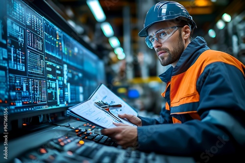 Engineer operator repairs and inspect pipeline equipment in plant industry with technician.
