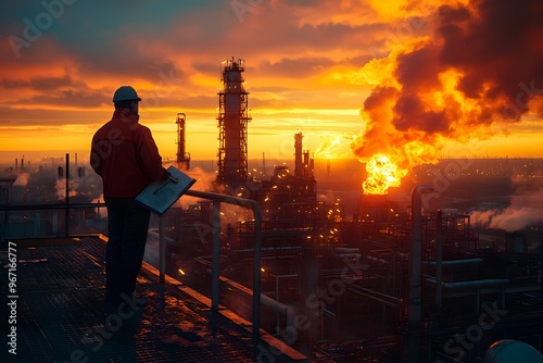 Engineer operator repairs and inspect pipeline equipment in plant industry with technician.
