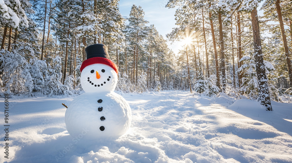 Obraz premium Winter holiday background banner cute snowman Merry christmas and happy new year