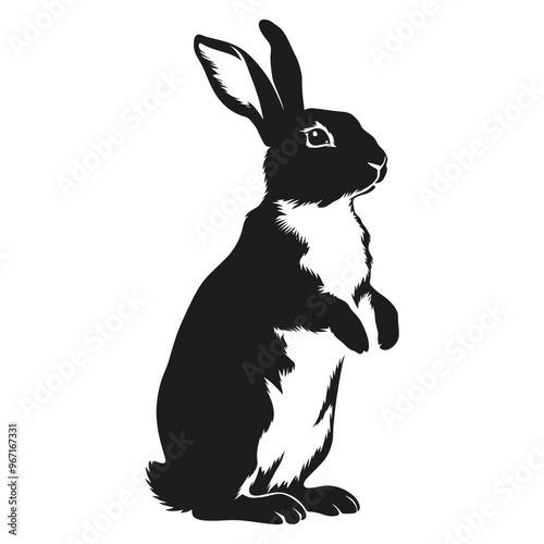 Black and white drawing of a rabbit on white background